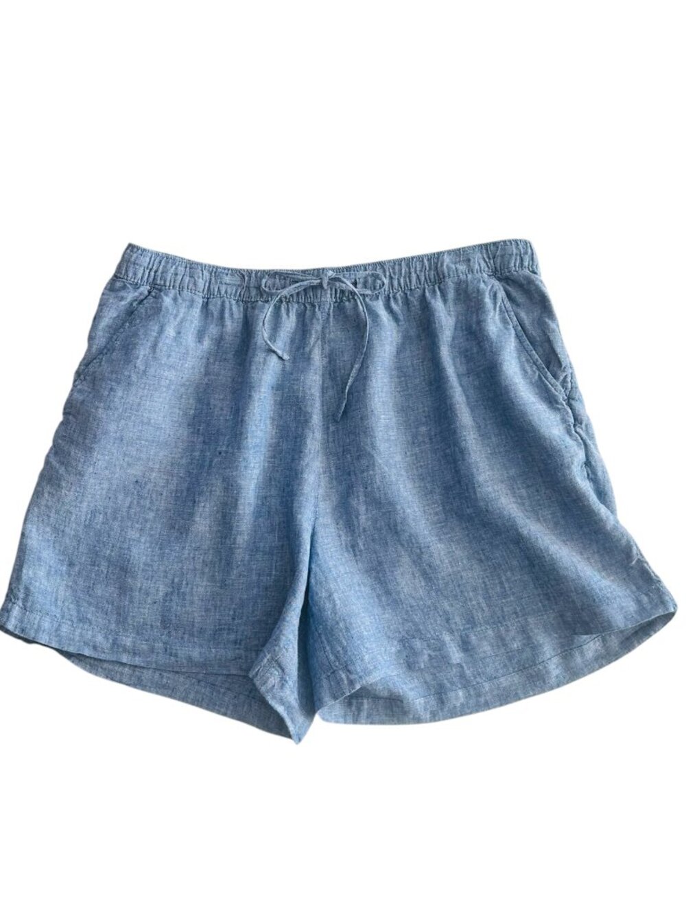 Tahari Women's Plus Size 1X Linen Elastic Waist Blue Shorts 5.5 in Inseam
